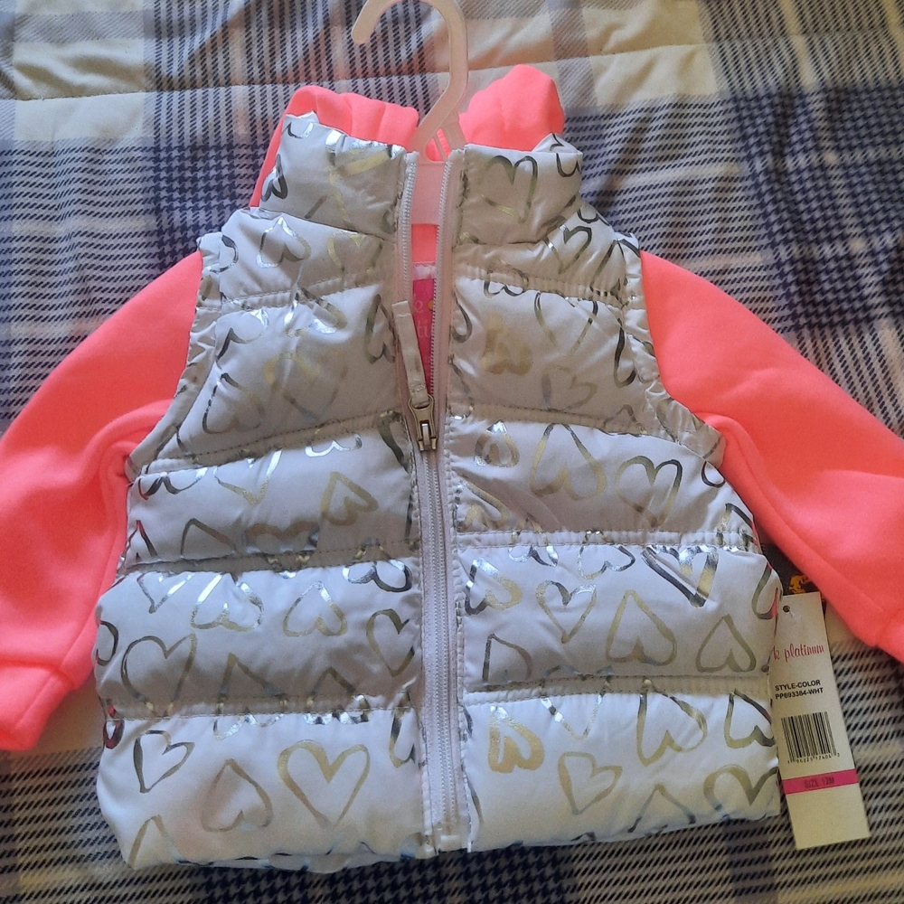 Neon Pink and Silver Heart Puffer Vest